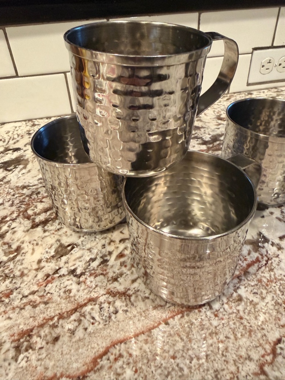 Hammered Stainless Steel Mugs - Set of 6